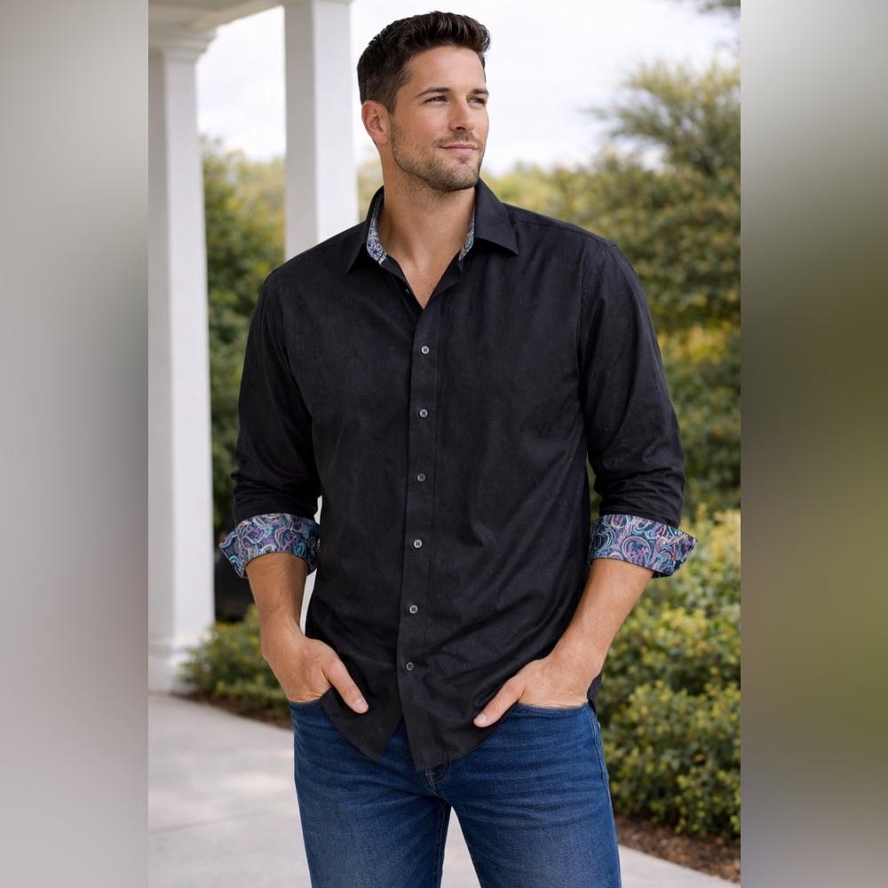 Robert Graham Black Shirt with Vibrant Cuffs